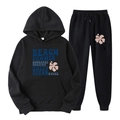 Ensemble jogging noir en polaire avec imprimé bleu et fleurs roses pour hommes - L / Haut Et Bas / Noir (Style 52)