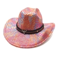 Dettaglio cappello da cowboy con trama serpente laser colorata e teschio di toro - M(56-58cm) / Rosso
