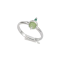 Anello regolabile in argento con gemma tonda verde chiaro e piccolo accento smeraldo - Argento-Pietra Verde