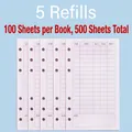 Pack of 5 refill pads for 6-ring binder, 500 sheets total of ledger paper for budgeting - Loose-leaf Refills 500 Sheets