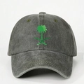Berretto da baseball regolabile in cotone lavato grigio scuro con emblema della palma - Taglia unica / Verde Militare