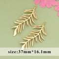 Gold leaf feather pendant for DIY jewelry making, size 37mm x 16.1mm for necklaces - Feather Pendant / Gold