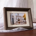 Solid wood photo frame in dark brown finish with white mat and scenic landscape art - Antique Silver