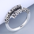 Bague ouverte vintage en argent avec motifs de nuages gravés pour femmes et filles - Motif de Nuage - Argent Antique