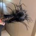 Elegant black ostrich feather hair clip with velvet bow and sparkling sequin accents - Black Feather BB Clip With Bow (40#)