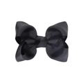 Classic black 4.13 inch grosgrain ribbon bow hair clip for girls with ribbed texture - Black
