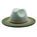 Detail of wool fedora featuring mint green crown and dark green brim with gold band - M (56-58cm) / Mint Green + Army Green