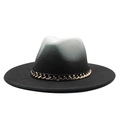 Detail of black and white gradient felt fedora hat featuring a gold chain decoration - M (56-58cm) / Black