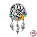 925 sterling silver dreamcatcher charm with colorful enamel flowers and feathers - 925 Silver / Garland Dreamcatcher