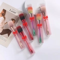 Set of 6 rose gold and gradient mushroom head makeup brushes with elegant ribbon gift boxes - PVC Box with Red Bow