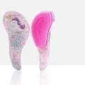 Pink unicorn detangling hair brush with floating glitter balls and transparent handle - Large Pink Unicorn
