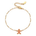 Detail of stainless steel gingerbread man charm bracelet with white enamel beads and clasp - White