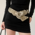 Détail de la ceinture léopard avec boucle papillon scintillante ornée de strass brillants - 18# Marron Papillon Léopard