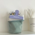 Vertical corduroy pencil case in mint blue with zipper and stationery storage - Spring Green