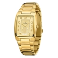 Elegant gold square quartz watch with textured dial and link bracelet for women - Gold Case Gold Dial