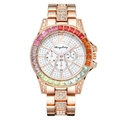 Luxury rose gold women's watch with rainbow gemstone bezel and full rhinestone dial - Rainbow Bezel Rose Gold