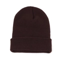 Detailed texture of dark brown knit beanie showing soft warm acrylic yarn material - One Size / Dark Brown