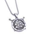 Macro detail of silver Valknut shield pendant with crossed swords and steel chain - Style A Shield Pendant With 60CM Chain