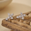 Elegant S925 silver cross stud earrings featuring white round cubic zirconia stones - 925 Silver / Silver