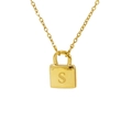 Minimalist gold lock necklace with letter S pendant for women, elegant jewelry style - S