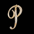 Sparkling crystal rhinestone letter P brooch pin in polished gold finish for women - Letter P Style (2255) / Gold P