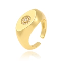 Detailed view of adjustable gold signet ring with sparkling round zirconia centerpiece - Round Signet (J-1260)