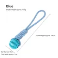 Blue dog cotton rope ball toy with rubber ring handle for dental cleaning and play - B12210-Blue (Rope Ball Handle) / Blue