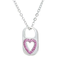 Silver oval pendant with pink zircon heart inlay on a minimalist necklace - Silver - Red Zirconia