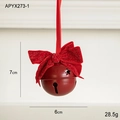 Red Christmas bell ornament with velvet bow and glitter detail 7x6cm size - Red Hollow Bell