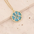 Golden star pendant necklace with turquoise stone and zircon inlay on stone base - Blue (Turquoise Texture)