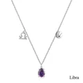 S925 sterling silver Libra necklace with purple teardrop gemstone and zodiac pendants - Libra