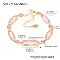 Pink Czech glass and gold stainless steel anklet with adjustable extension chain - Rectangle-Gold Pink Glass (S012)