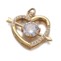 Macro shot of gold heart arrow pendant featuring zircon stones for DIY jewelry making - CX149-09 Arrow Through Heart Charm