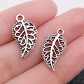 Silver hollow leaf alloy pendant for DIY jewelry bracelets and earrings - Antique Silver