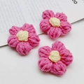 Three pink milk cotton hand-knitted flowers with beige centers for DIY accessories - Rose Red