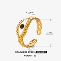 Bague chaîne ajustable en acier inoxydable doré avec motif œil protecteur émaillé - Bague Œil Dorée - Blanc