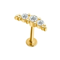 18K gouden labret-piercing met gebogen drievoudige zirkoon en platte achterkant design - Platte Bodem Stijl / 8mm / Gouden Lipsteker