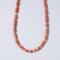 Bohemian style necklace with orange marble texture beads and golden metal spacers - Orange Marble Pattern Cylindrical Beads Style (B-N24022903B)