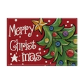Red Christmas linen placemat featuring a green Christmas tree and Merry Christmas text - Green Tree / Regular Linen