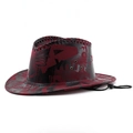 Detail of red and black graffiti cowboy hat with leather stitching and windproof rope - M(56-58CM) Adjustable / Burgundy