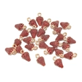 DIY 3D red strawberry alloy charms with golden finish loops for jewelry making - Bright Red Strawberry