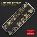 12-grid box mixed golden nail art ornaments with stars and geometric charms - G-36 Style (Golden Metal Mixed Multi-shape Jewelry)