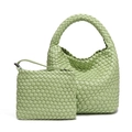 Handmade woven tote set in fruit green with matching clutch bag in minimalist style - Matcha Green