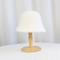 Chic white knit bucket hat with fluffy mohair texture and elegant hollow wave patterns - Creamy White