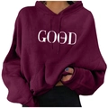 Men's wine red hoodie with GOOD vibes white lettering print and kangaroo pocket - Burgundy