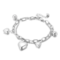 Pulsera de doble capa de acero inoxidable con corazones, cuentas y cierre de langosta - Plata (KB149620-KLX)