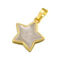 Detailed shot of a gold star pendant with swirl patterned pearl white enamel inlay - White