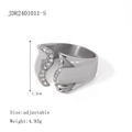 Unregelmäßiger silberner Edelstahlring mit Kristallbesatz und verstellbarem Band - Einstellbar Offen / Silber (JDR2401011-S)