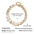 Detail of double-layer stainless steel necklace with irregular natural shell beads - Yyn025293