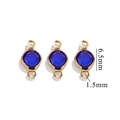 Tres conectores de cristal azul redondo de 6,5 mm con engaste dorado para joyas DIY - Doble Agujero Oro - Azul Real